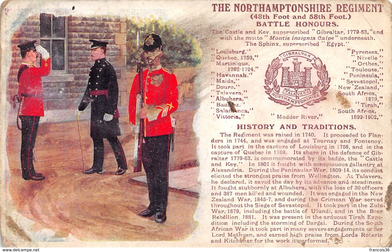 The Northamptonshire Regiment - Battle Honours - Patriotic Card - Illustration - Northamptonshire