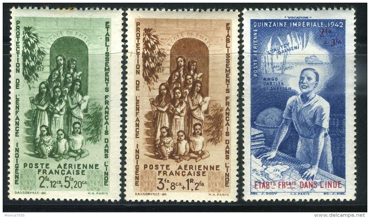 INDE ( AERIEN ) : Y&amp;T N°  7/9  TIMBRES  NEUFS  AVEC  TRACE  DE  CHARNIERE , ROUSSEUR , A  VOIR . - Unused Stamps