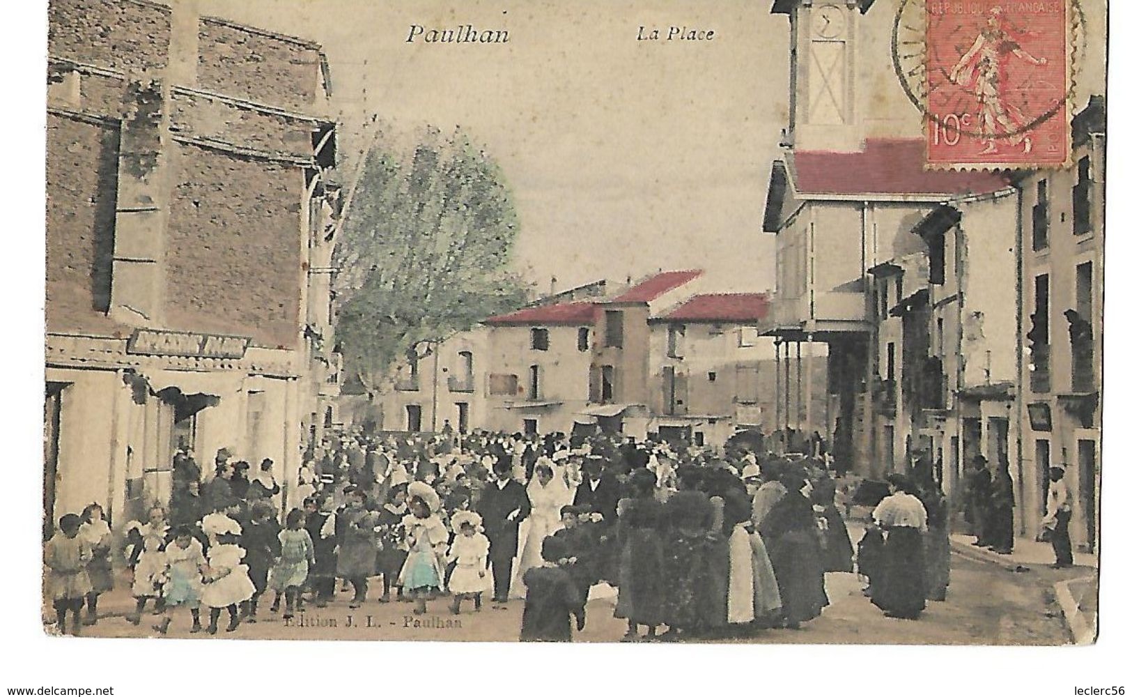 34 PAULHAN LA PLACE CORTEGE DE MARIAGE 1905 CPA 2 SCANS - Paulhan