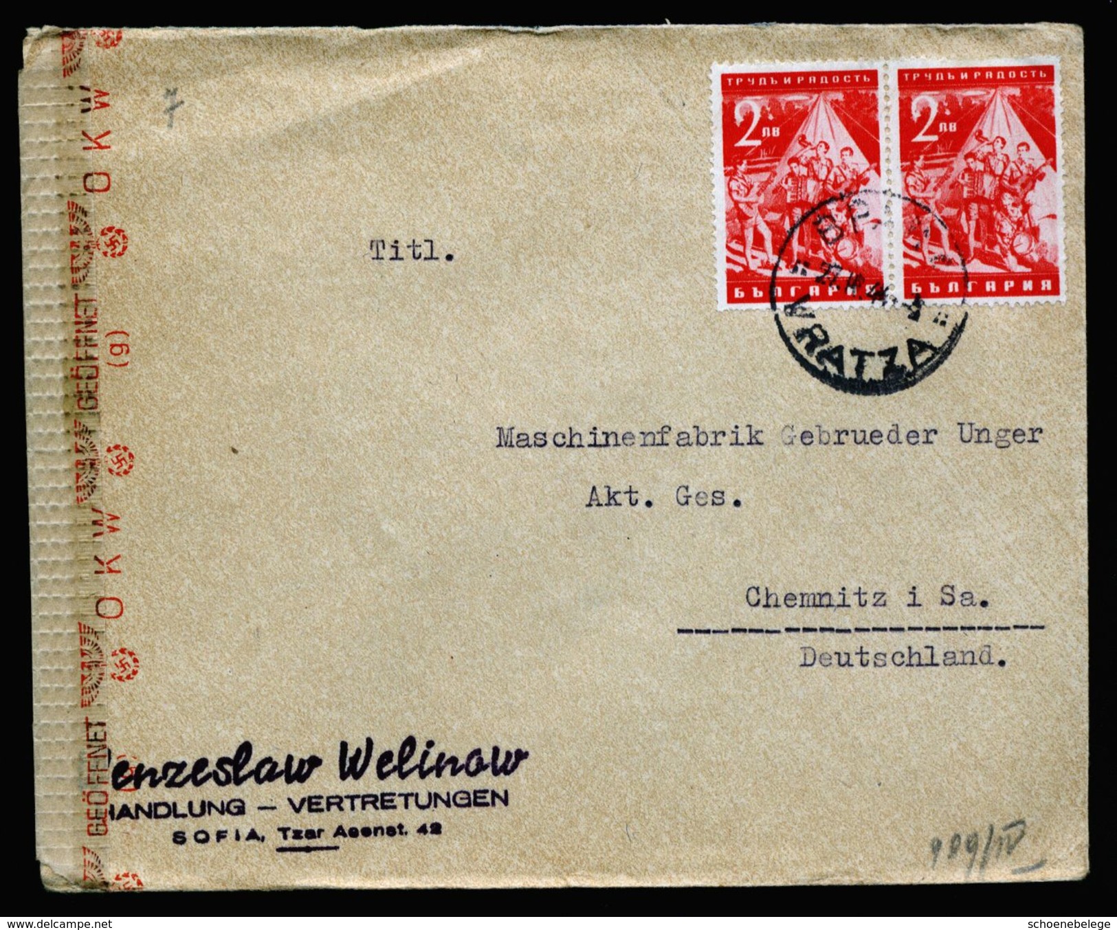 A5028) Bulgarien Bulgaria Brief 1944 Nach Chemnitz Zensur - Briefe U. Dokumente