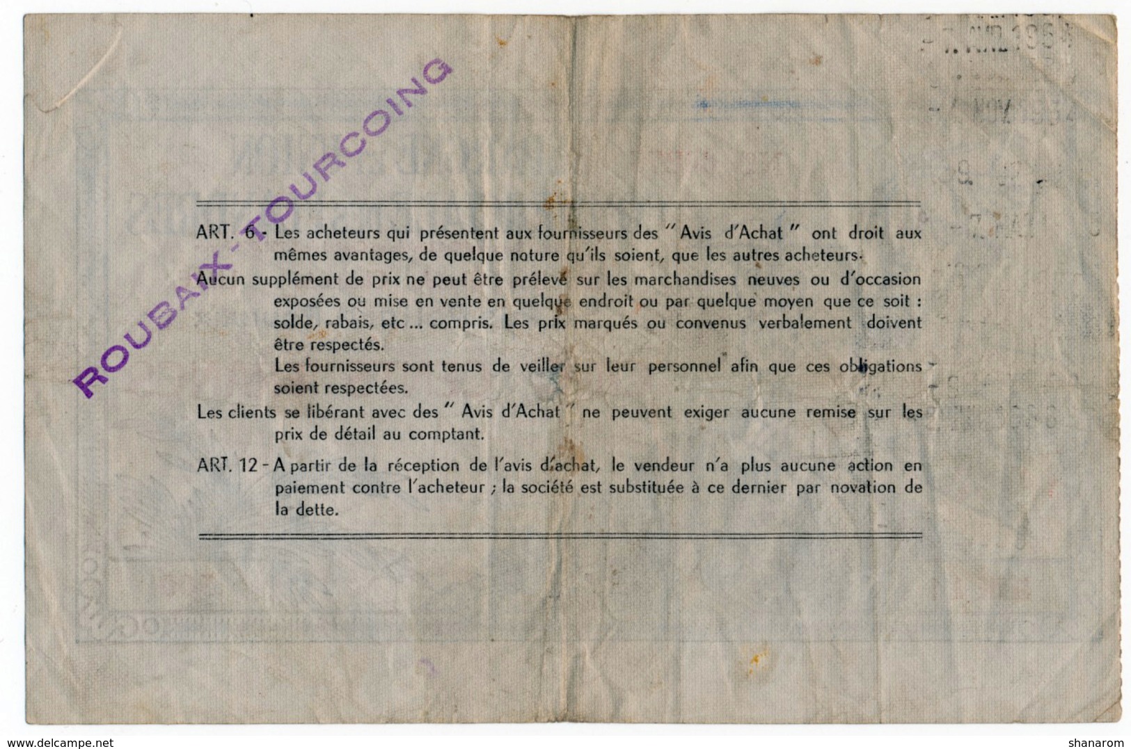 LILLE/ROUBAIX // EPARGNE Et UNION COMMERCIALE Des FLANDRES // Cinq Cent Francs // Cachet Roubaix Au Verso - Bons & Nécessité