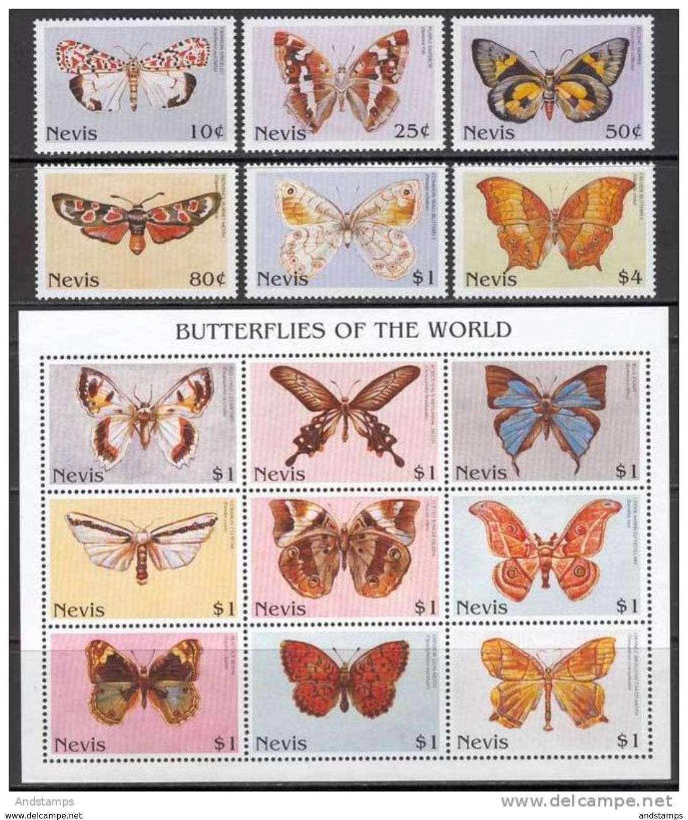 Nevis 1997. Michel #1092/106+Bl. #124/25 MNH/Luxe. Butterflies (B25) - Schmetterlinge