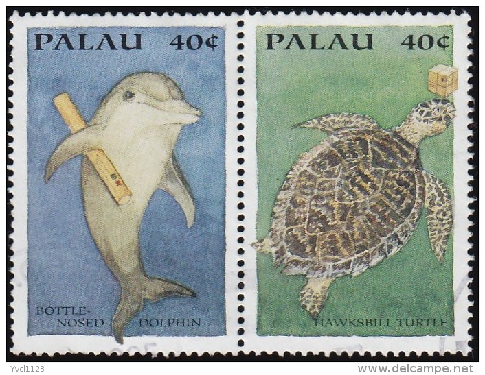 PALAU - Scott #335e-335f Dolphin And Turtle / Used Stamp - Palau