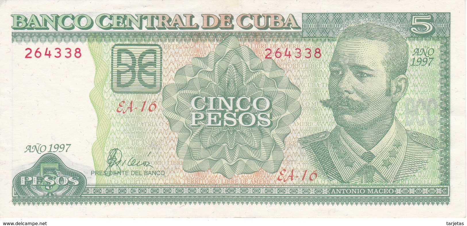 BILLETE DE CUBA DE 5 PESOS DEL AÑO 1997 DE ANTONIO MACEO EN CALIDAD EBC (XF)  (BANKNOTE) - Cuba