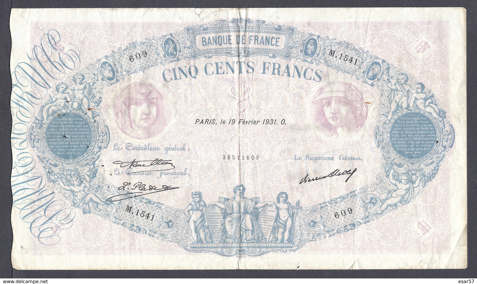 500 Fr Bleu Et Rose Du 19 Février 1931 Fayette F 30 - 34 - 500 F 1888-1940 ''Bleu Et Rose''