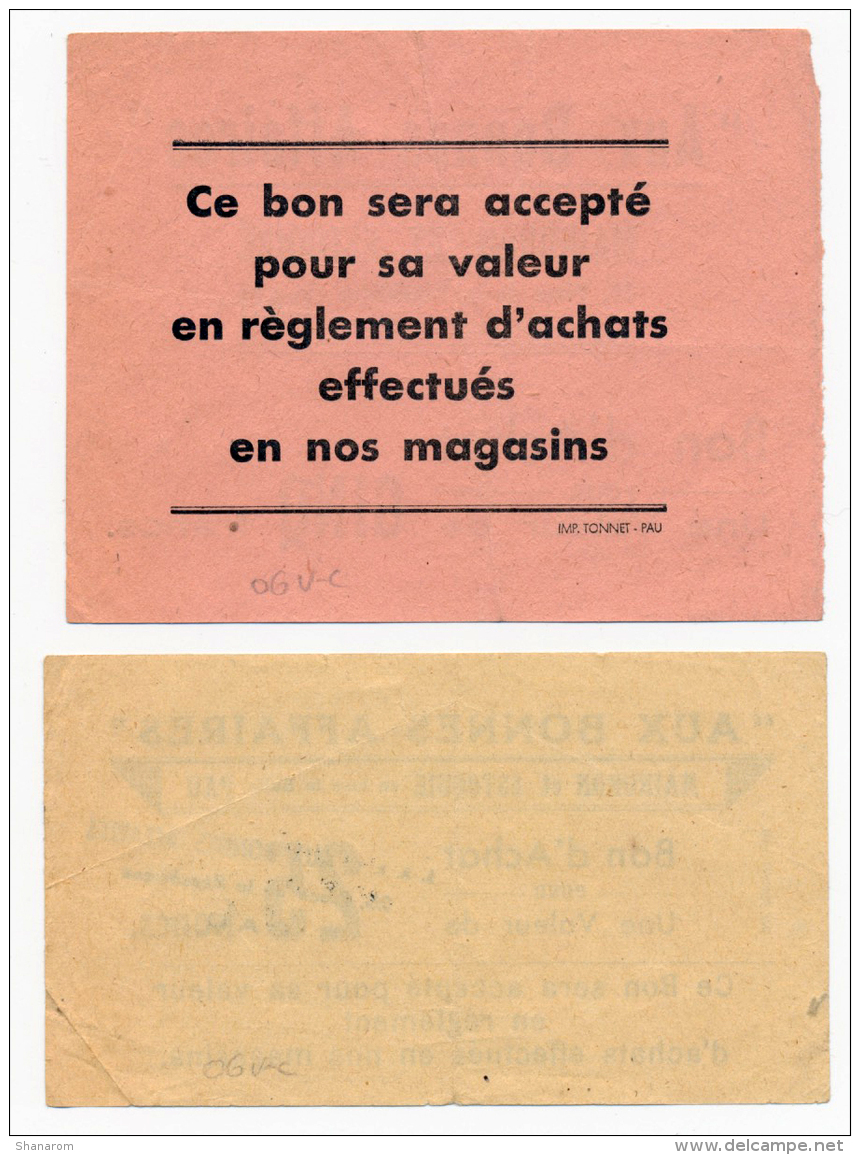 PAU // MAINDRON Et ESTOQUIE // 2 Bons D'achat 5 Et 25 Francs - Bons & Nécessité