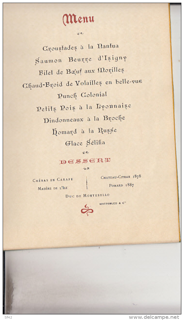 MENU  INAUGURATION DE L EXPOSITION COLONIALE DE LYON  LE 27 MAI   1894 . COUVERTURE RECTO VERSO EN SOIE - Menú