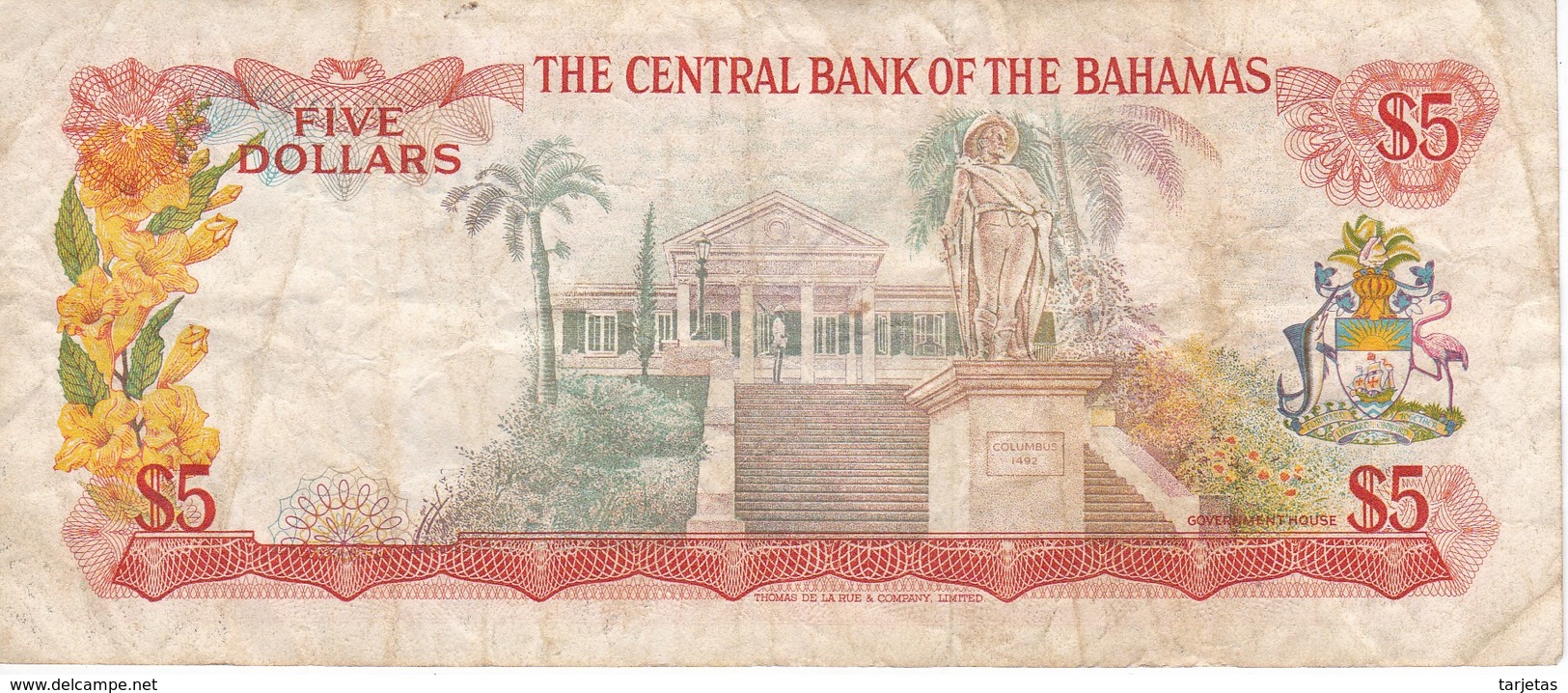 BILLETE DE BAHAMAS DE 5 DOLLARS DEL AÑO 1974  (BANKNOTE) - Bahamas