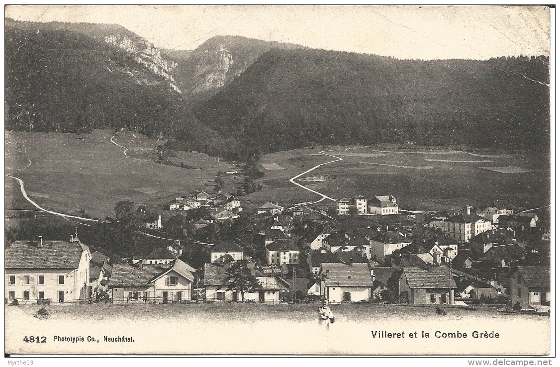 SUISSE    Villeret Et La Combe Grède  1907 - Villeret