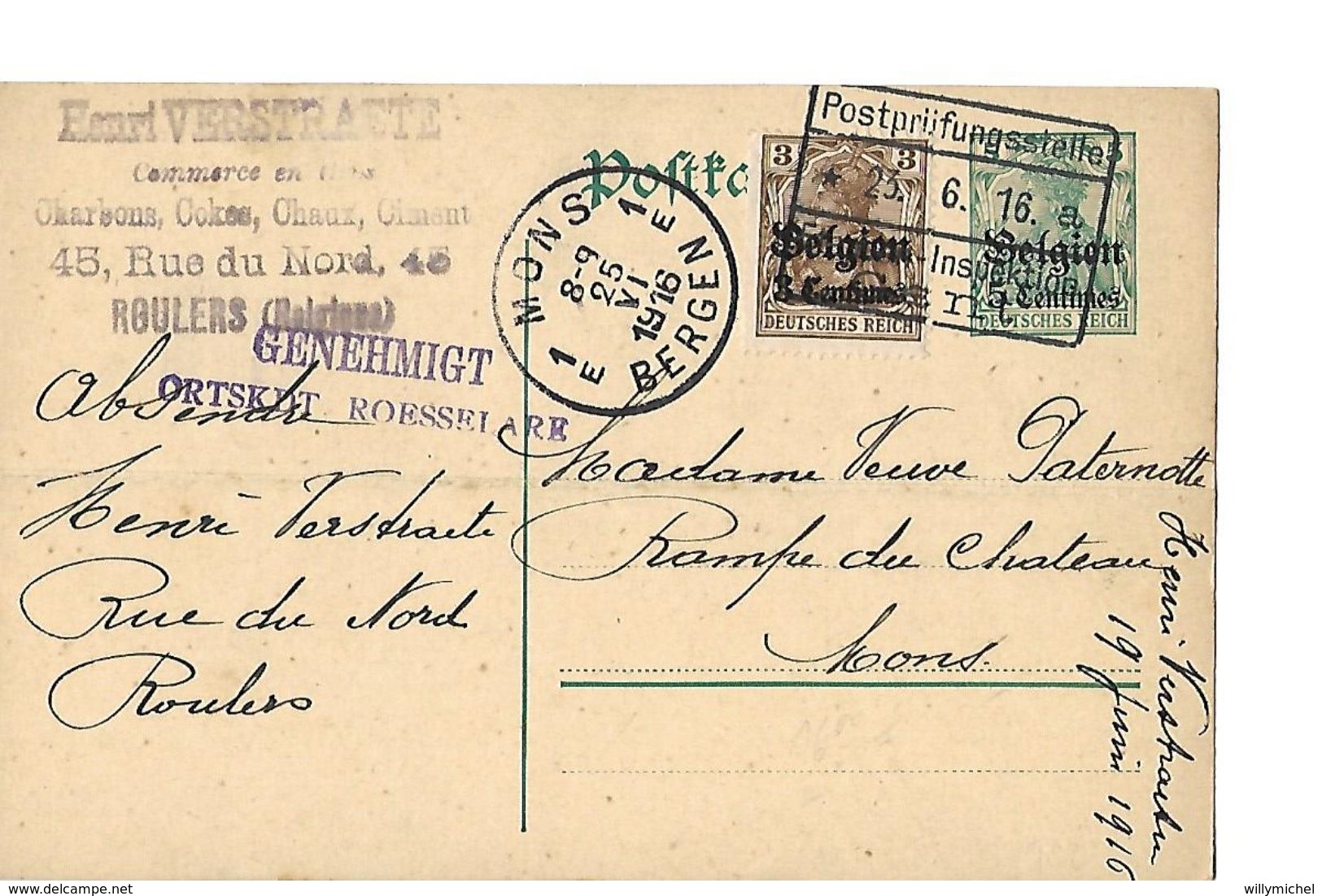 ROESELAERE    DUITSE FELDPOSTKAART      WO I    EN STEMPEL  ROESELAERE ORTSKOMMANDATUR - Roeselare