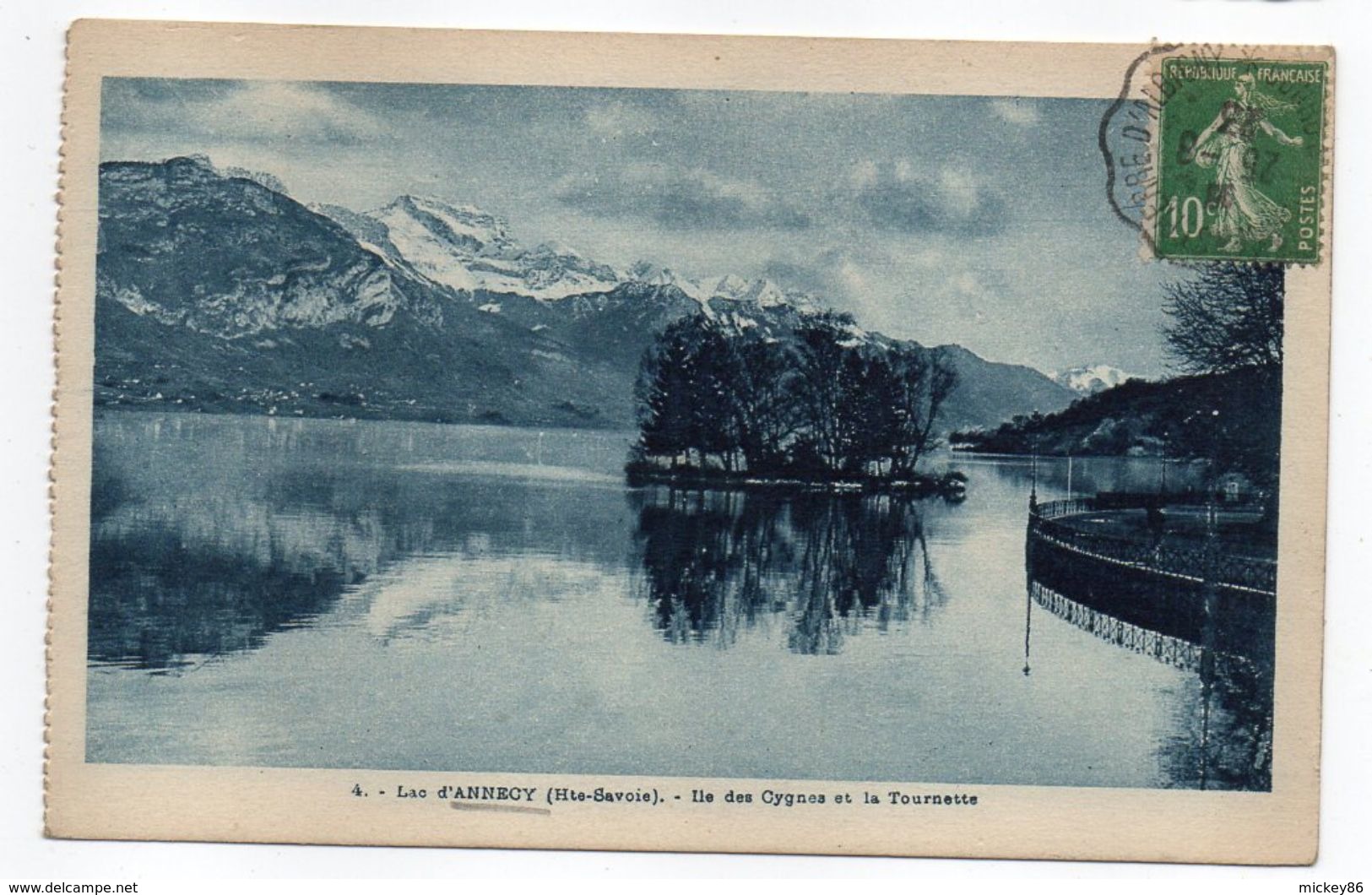 Cachet  Convoyeur-ambulant"Bourg St Maurice à St Pierre D'Albigny"sur Tp Semeuse--le Tout Sur Carte Postale Lac D'Annecy - Poste Ferroviaire