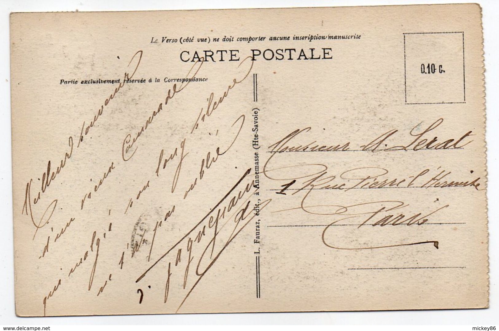 Cachet  Convoyeur-ambulant"Bourg St Maurice à St Pierre D'Albigny"sur Tp Semeuse--le Tout Sur Carte Postale Lac D'Annecy - Poste Ferroviaire