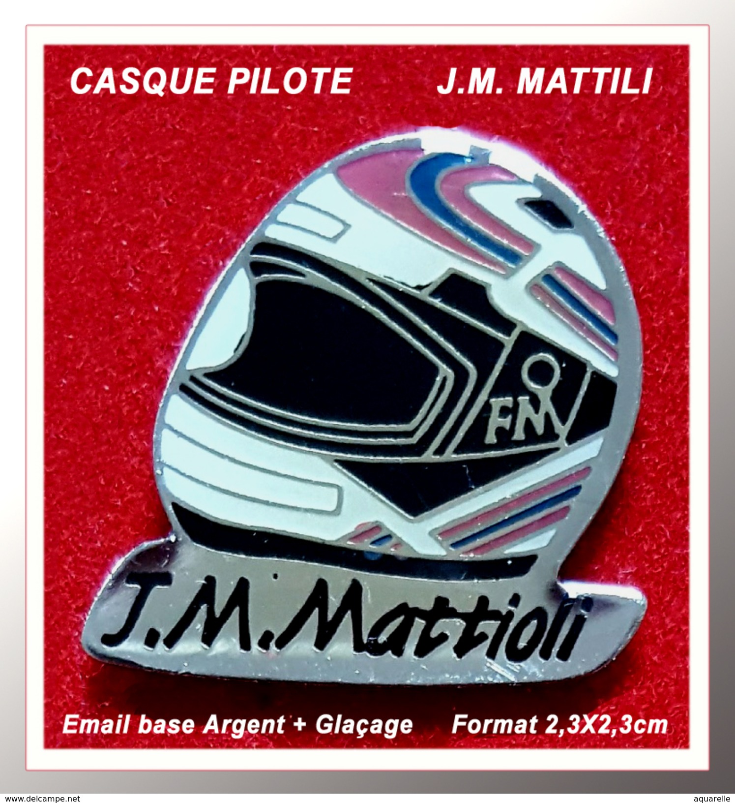 SUPER PIN'S MOTO : Casque Du Pilote J.M MATTIOLI Sur HONDA Vainqueur Blo D'Or, 24h Du Mans ......émail Argent + Glaçage - Motos