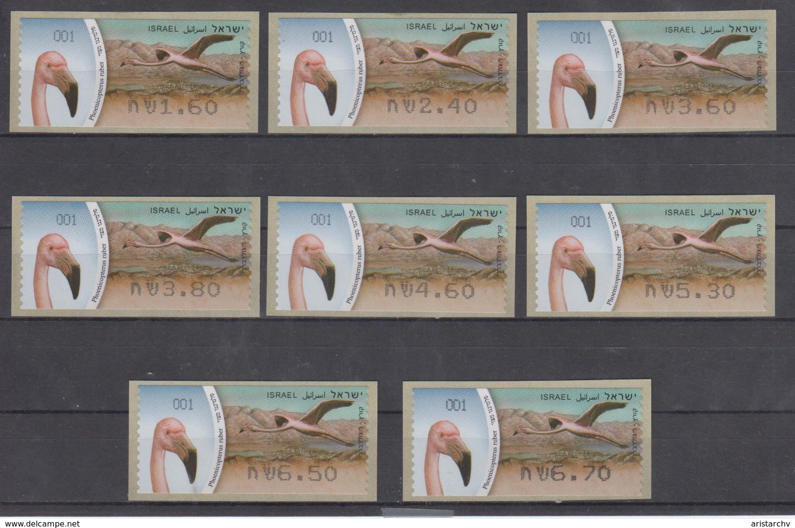 ISRAEL 2010 KLUSSENDORF ATM BIRD FLAMINGO FULL SET OF 8 STAMPS - Viñetas De Franqueo (Frama)