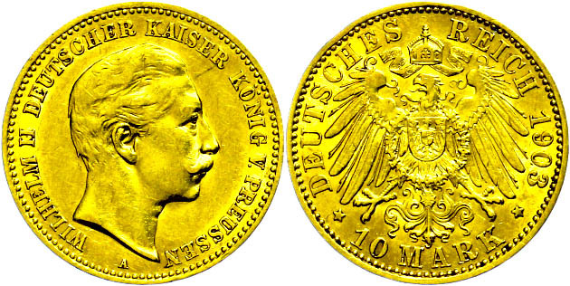 307 10 Mark, 1903, Wilhelm II., Kl. Rf., F. Vz., Katalog: J. 251 - Other & Unclassified
