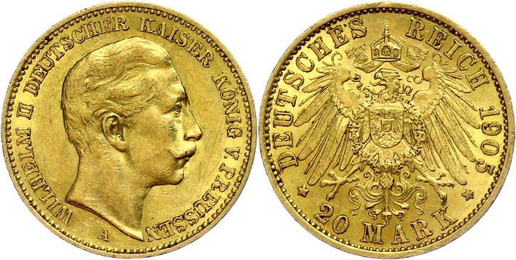 317 20 Mark, 1905, Wilhelm II., Mzz A, Ss-vz., Katalog: J. 252 Ss-vz - Other & Unclassified