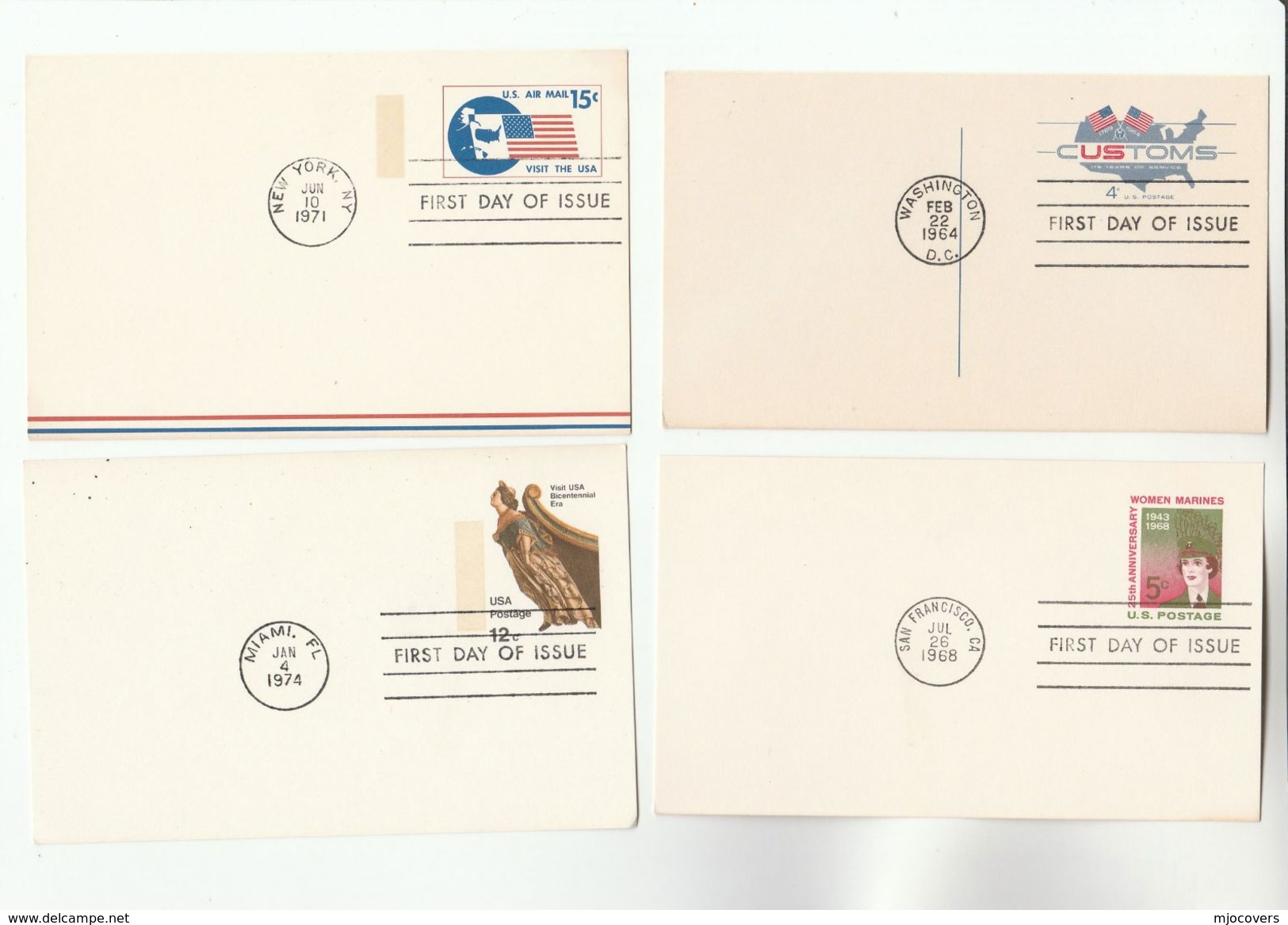 1964 - 1974  USA 4 Different FIRST DAY Poatal STATIONERY CARDS Card Stamps Cover - 1961-80