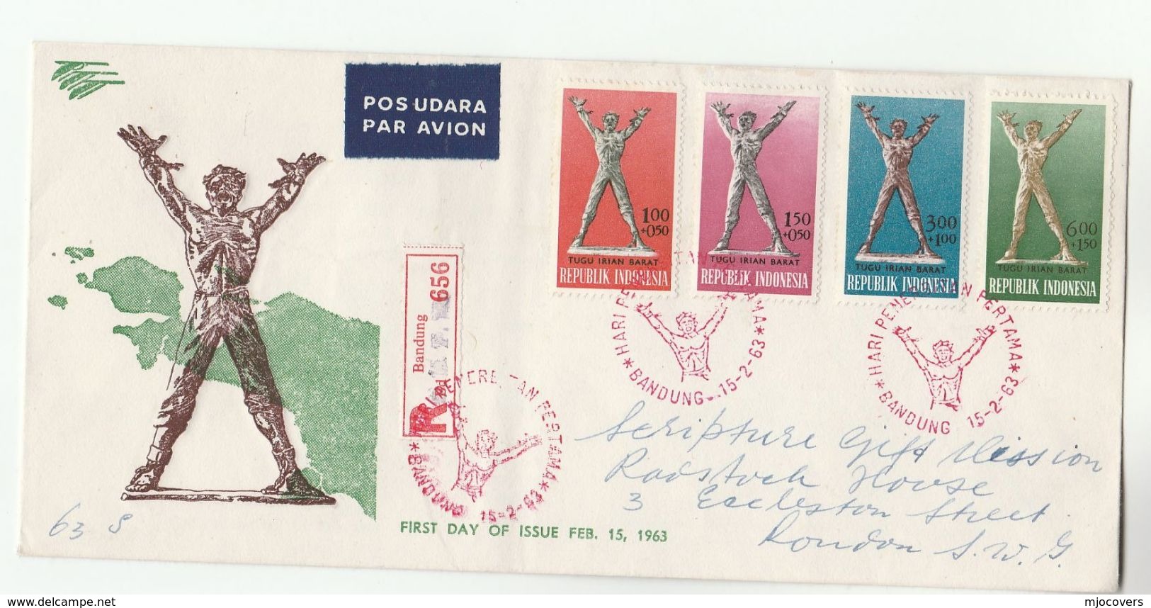 1963 REGISTERED Air Mail INDONESIA FDC Stamps WEST IRIAN Cover Airmail Label - Indonesia