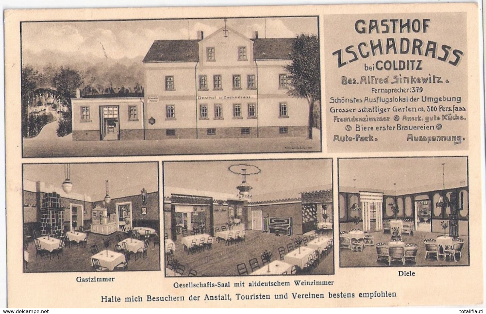 Gasthof ZSCHADRASS Bei COLDITZ Bes Alfred Sinkewitz Auto Park Ausspannung Diele Gastzimmer Gelaufen 2.8.1927 - Colditz