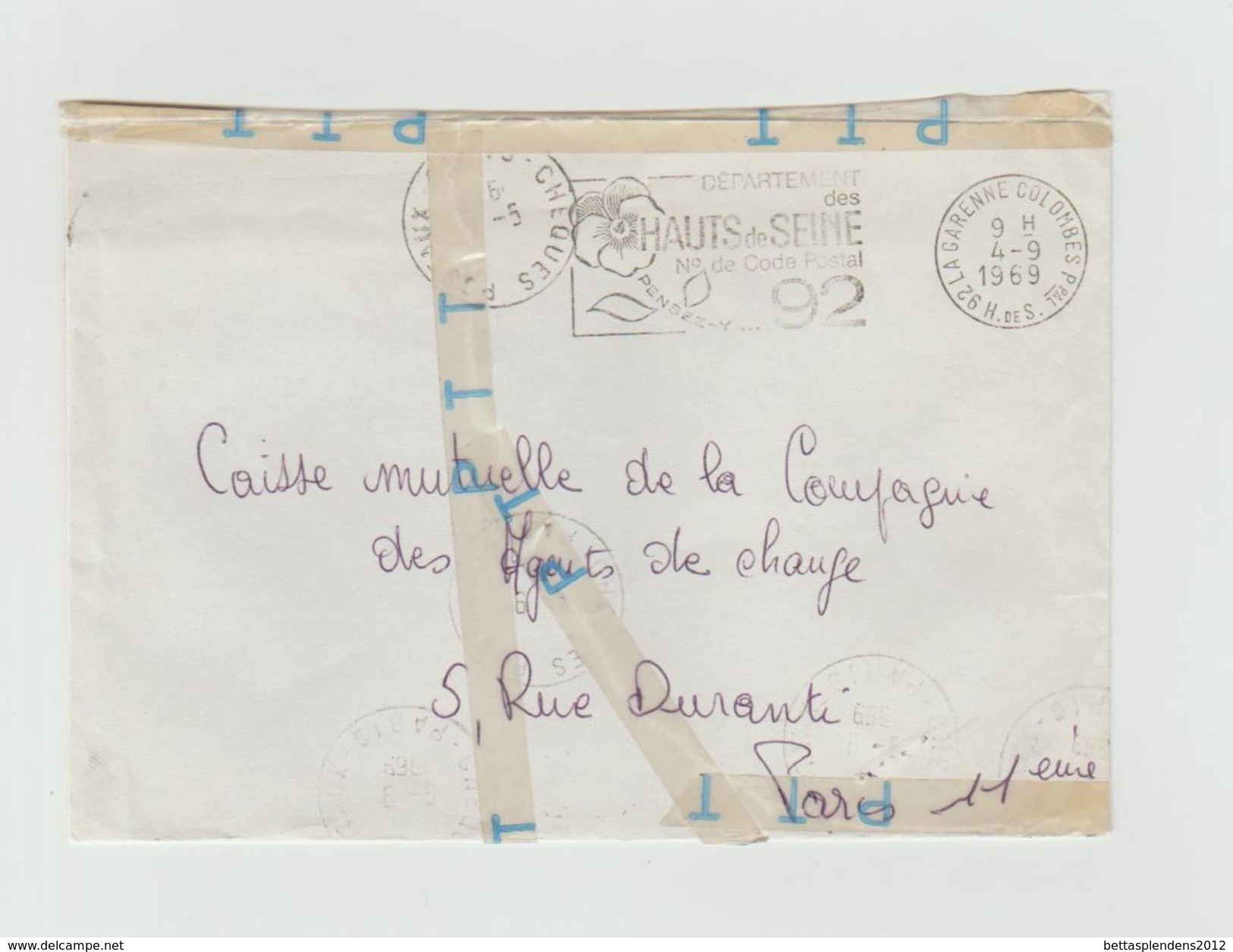 LSC 1969 - Enveloppe Ouverte Par Accident De Service - Paris Cheques Arrivée- Réparée Scotch PTT - Ramppost