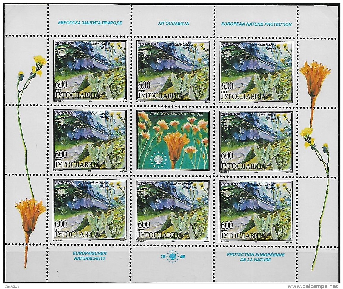 JUGOSLAVIA YOUGOSLAVIE 1998 Protection Environnement Fauna Flore Maritime, 2 X (2 Val Setenant + Vignette ) Mnh - Protection De L'environnement & Climat