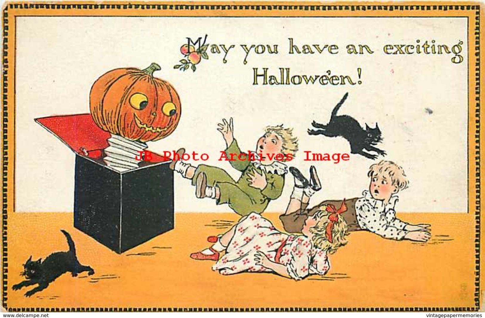 244585-Halloween, Tuck No 190-2, Jack O Lantern Head Jack In The Box Scares Children & Black Cats - Halloween