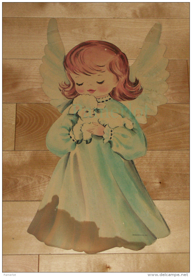 Die Cut Decoupis - Ancienne Decoration Noel Tres Grande 40 X 22 Cm " Ange Et Agneau" Vintage U.S.A. Cir 1960  Dennison - Other & Unclassified