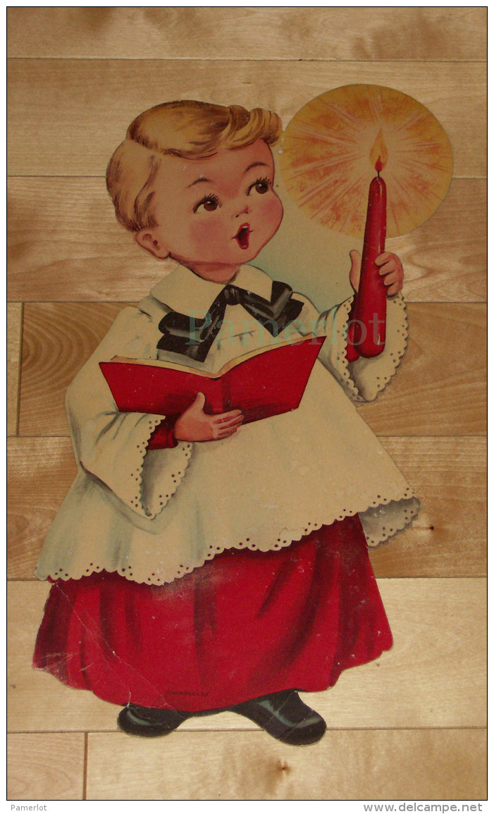 Die Cut Decoupis - Ancienne Decoration Noel Tres Grande 41 X 20.5 Cm "Enfant Chorale " Vintage U.S.A. Cir 1960 Dennison - Other & Unclassified