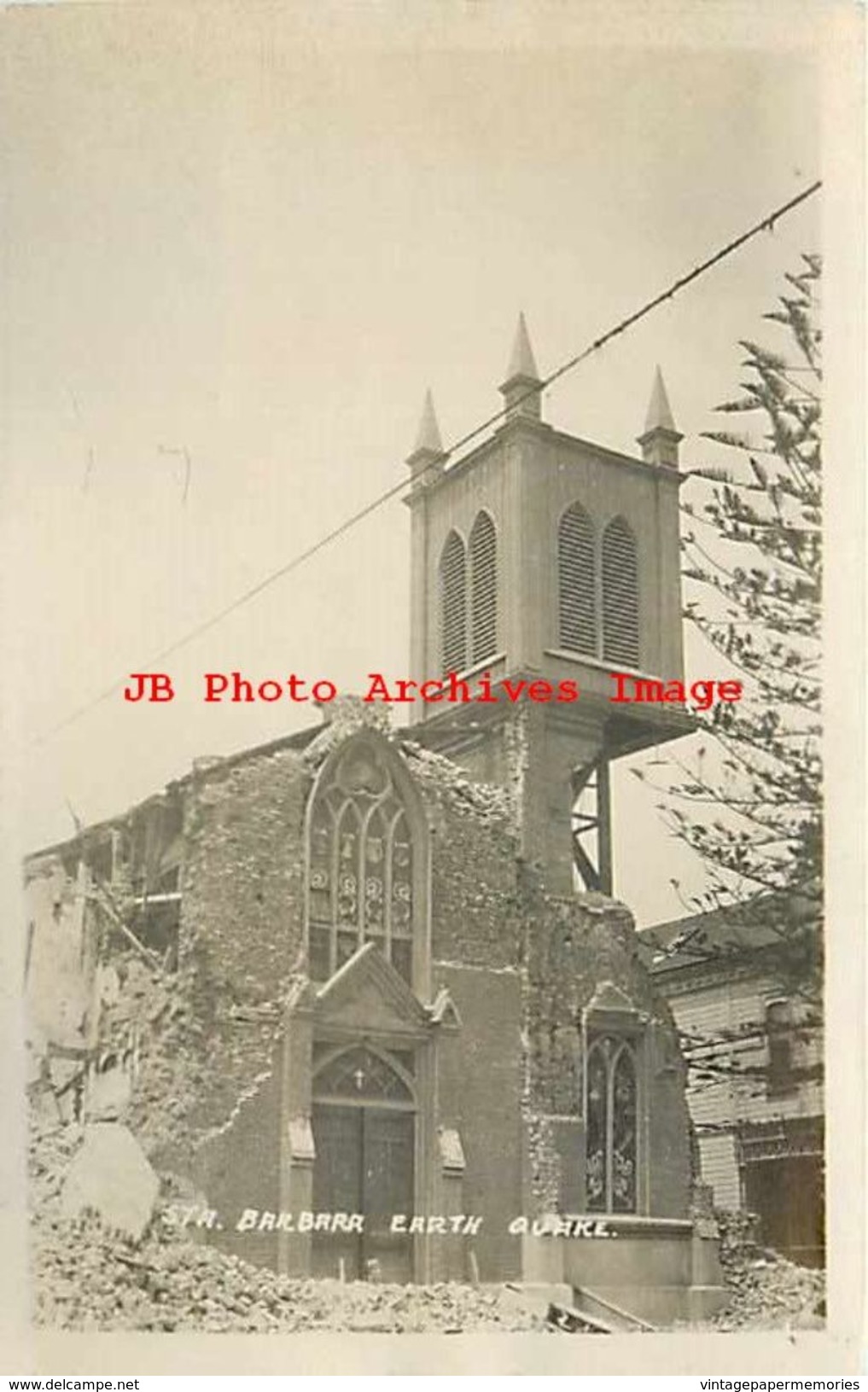 251669-California, Santa Barbara, RPPC, 1925 Earthquake Damage, Churh Of Our Lady Of Sorrow, Photo - Santa Barbara