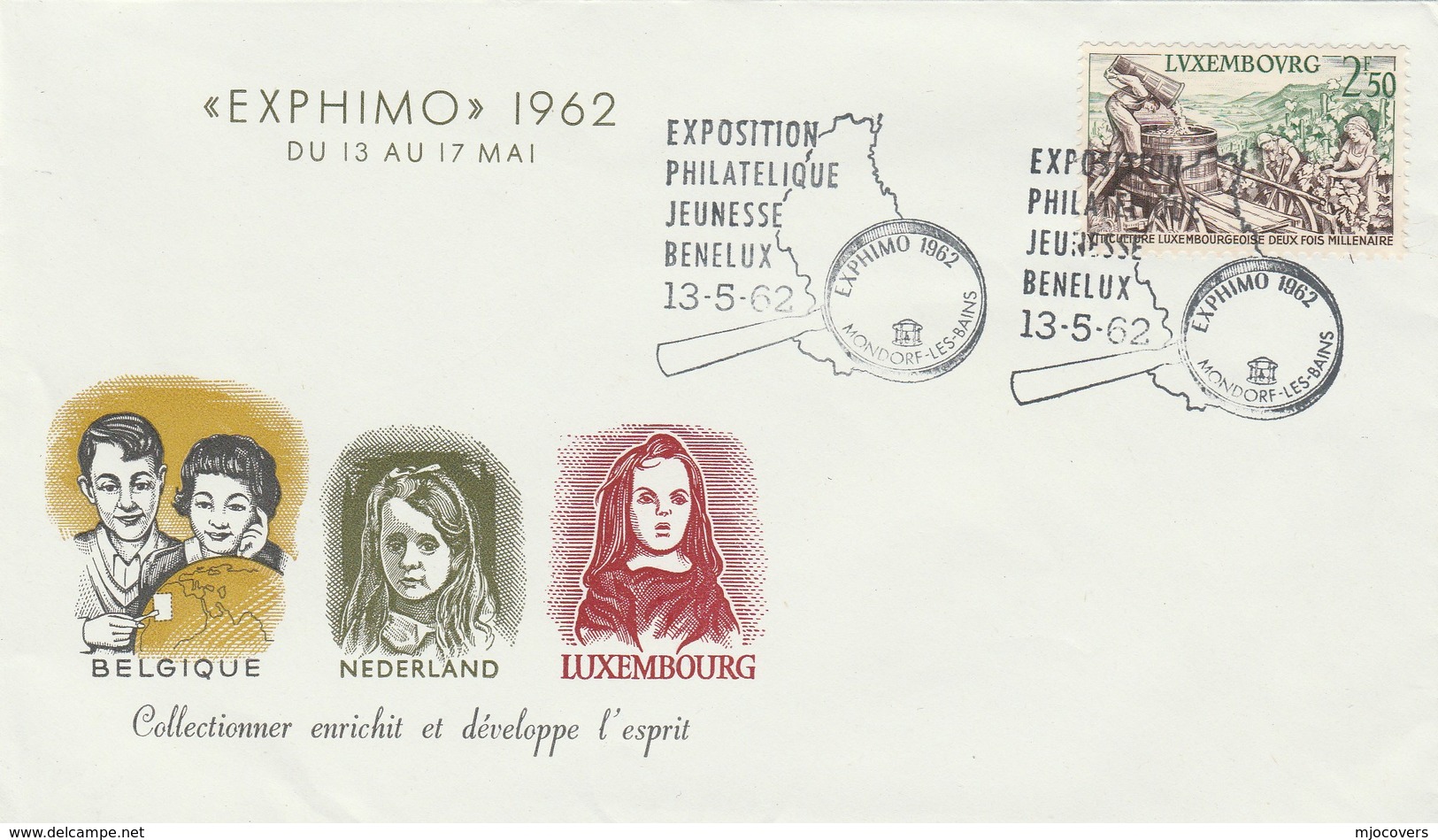 1962 LUXEMBOURG Youth PHILATELIC EXHIBITION BENELUX  EVENT COVER , Magnifying Glass, Stamps Agriculture - Covers & Documents