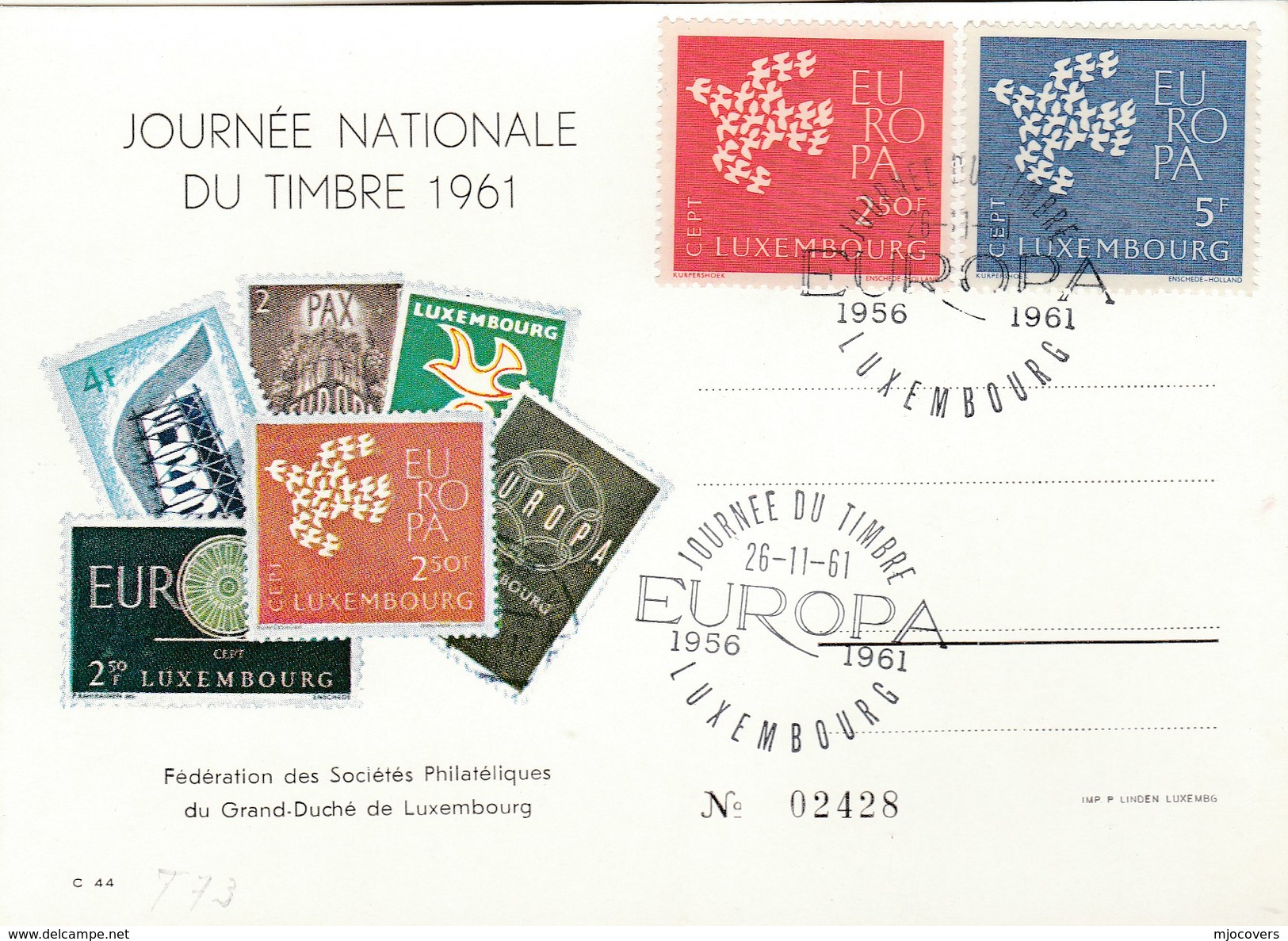 1961 LUXEMBOURG Event EUROPA STAMPS DAY CARD Cover Stamps - 1961