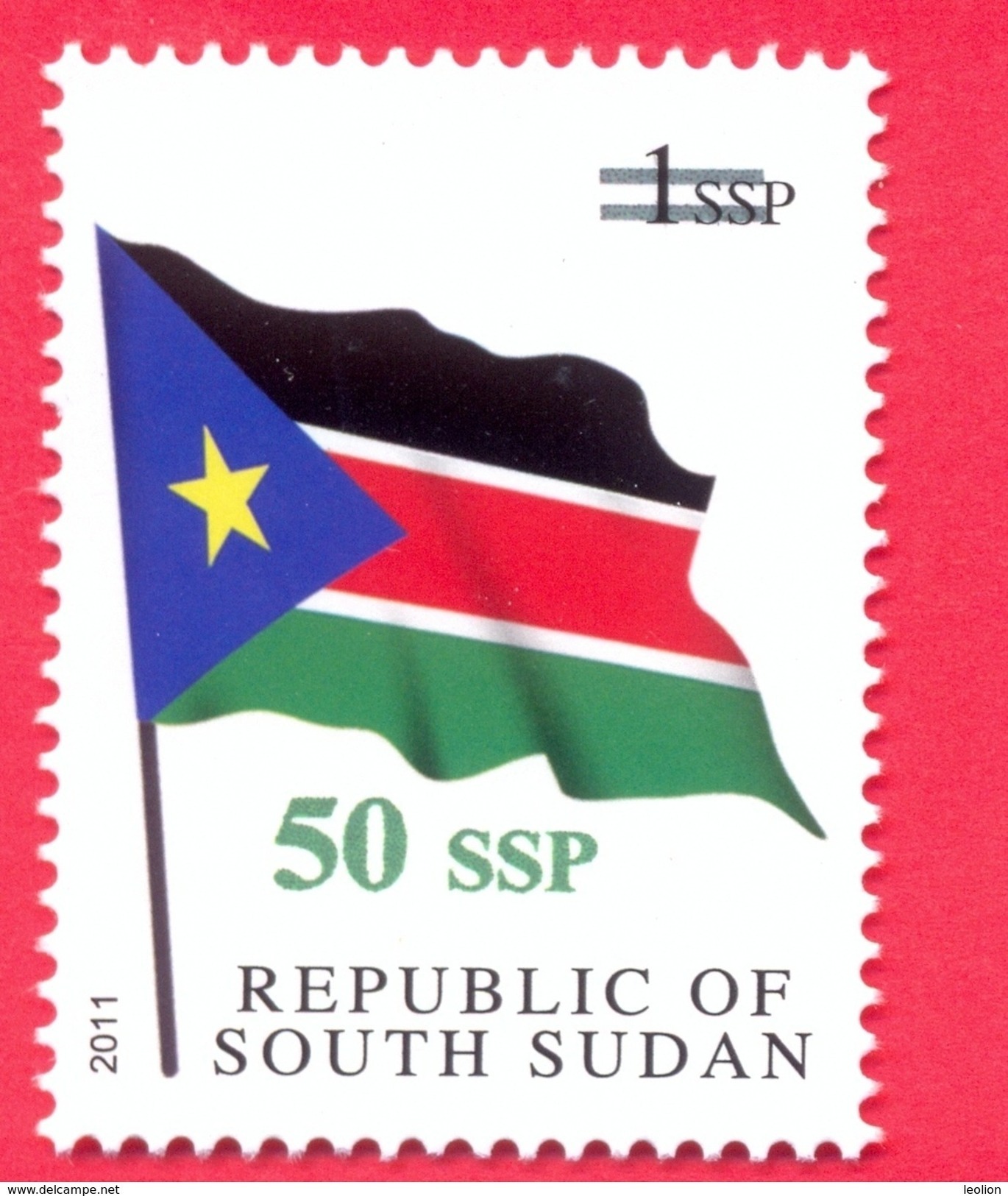 SOUTH SUDAN Surcharged Overprint 50 SSP On 1 SSP National Flag Stamp Of The 1st Set SOUDAN Du Sud Südsudan - Sudán Del Sur