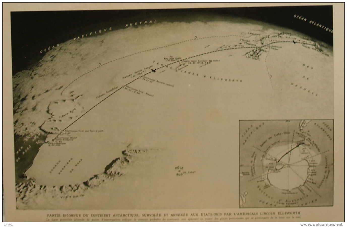 Partie Inconnue Du Continent Antarctique, Survolée Aux États-Unis Par Lincoln Ellsworth - Page Original 1937 - Historische Documenten