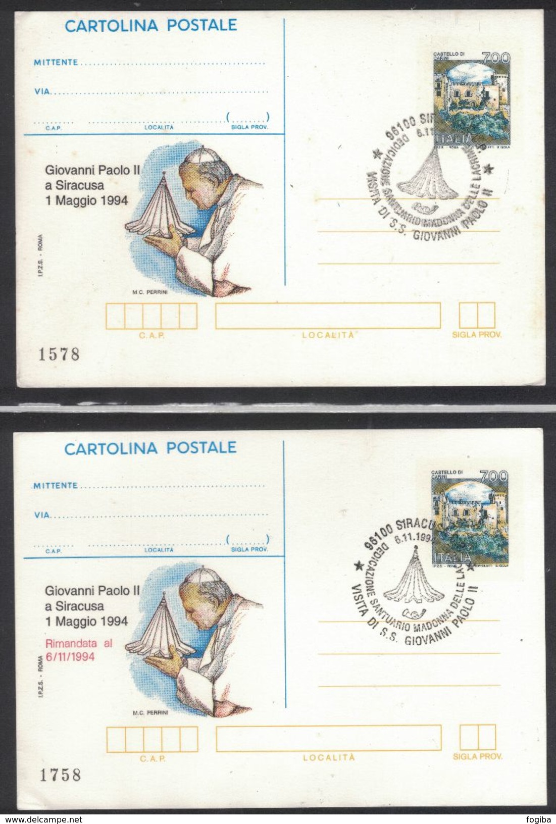 N26   GIOVANNI PAOLO II Siracusa Cartoline Postali IPZS - Interi Postali