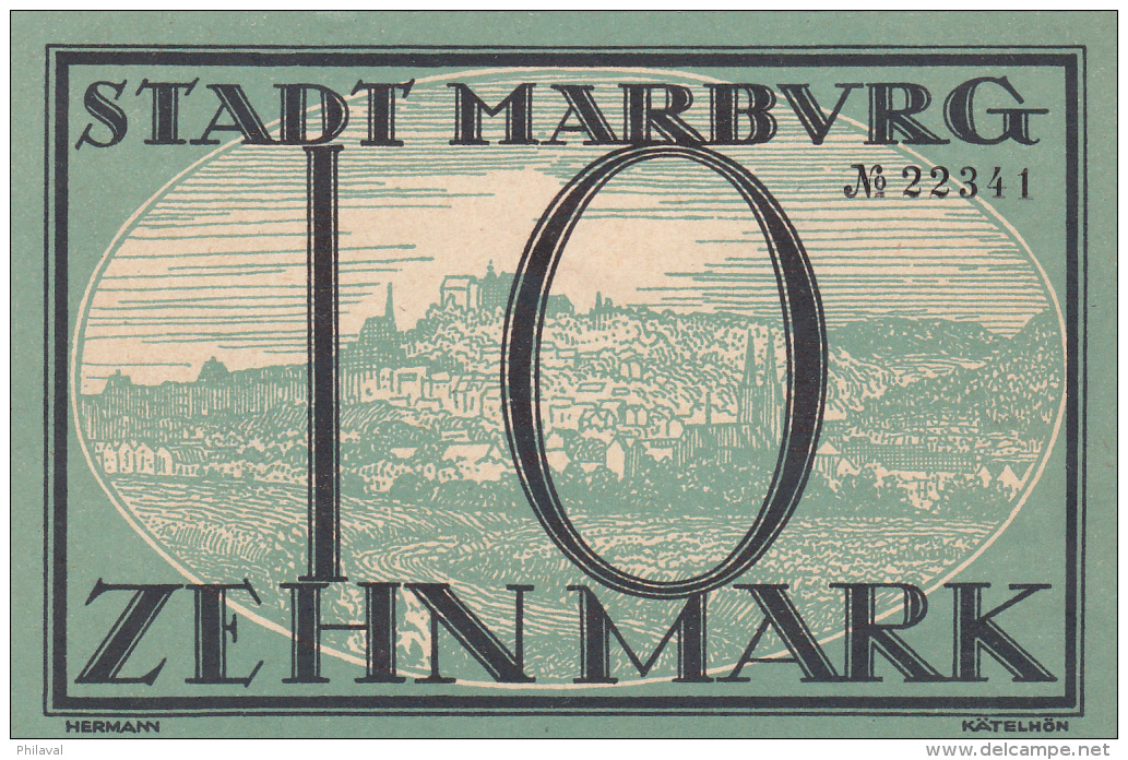 Billet De 10 Mark - Stadt MARBURG - Octobre 1918 - 10 Mark