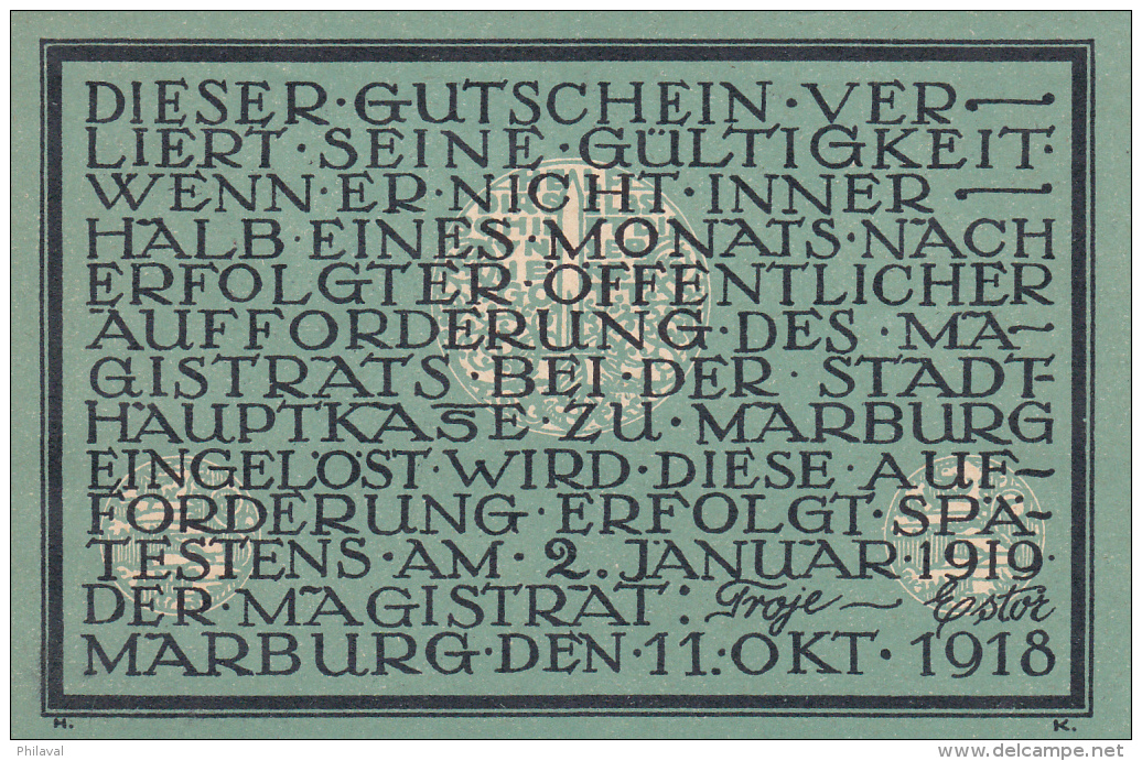 Billet De 10 Mark - Stadt MARBURG - Octobre 1918 - 10 Mark