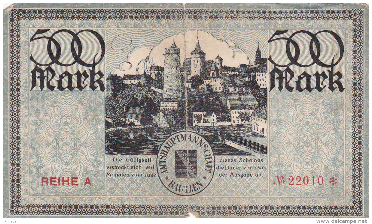 Billet De 500 Mark - Stadt BAUTZEN - 1920 - 500 Mark