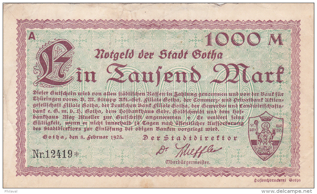 Billet De 1000 Mark - Stadt GOTHA - 1925 - 1.000 Mark