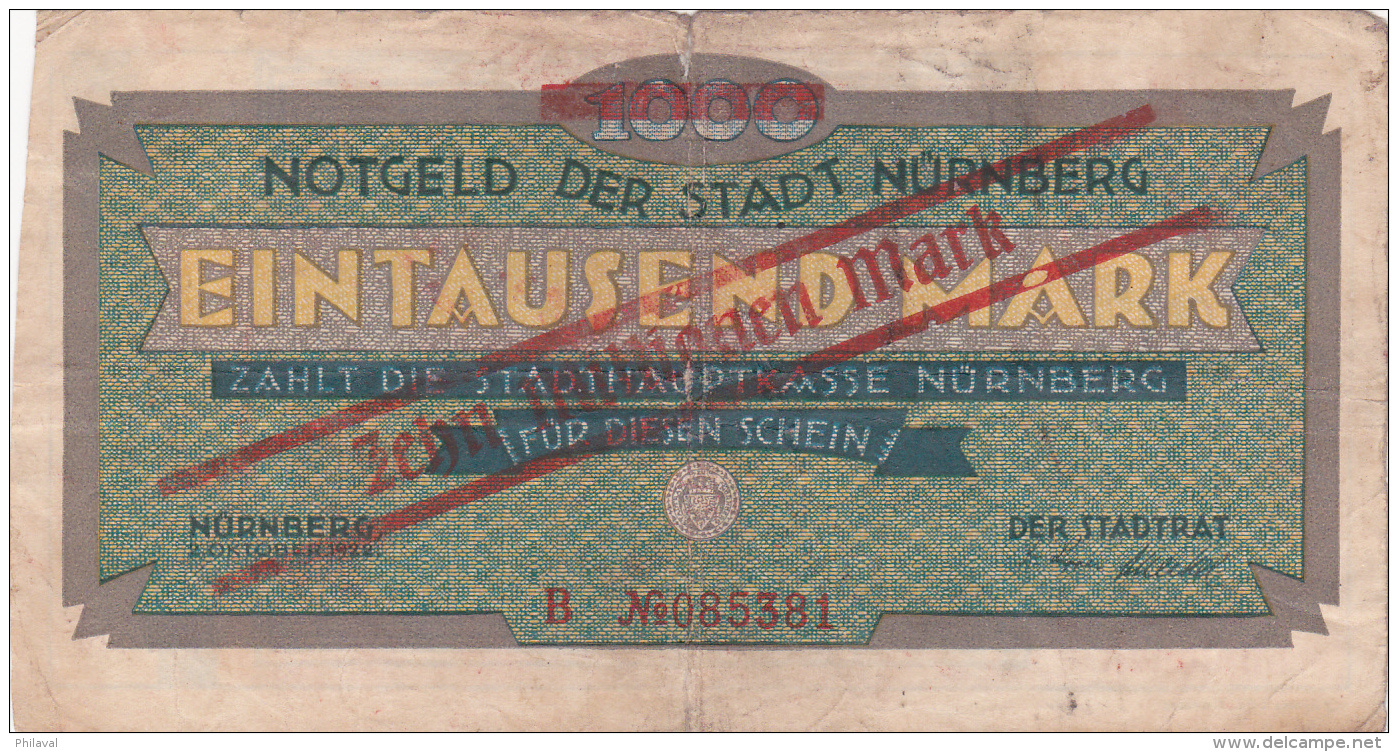 Billet De Zehn Millionnen Mark En Surcharge Sur 1000 Mark - NÜRNBERG 1923 - 10 Millionen Mark