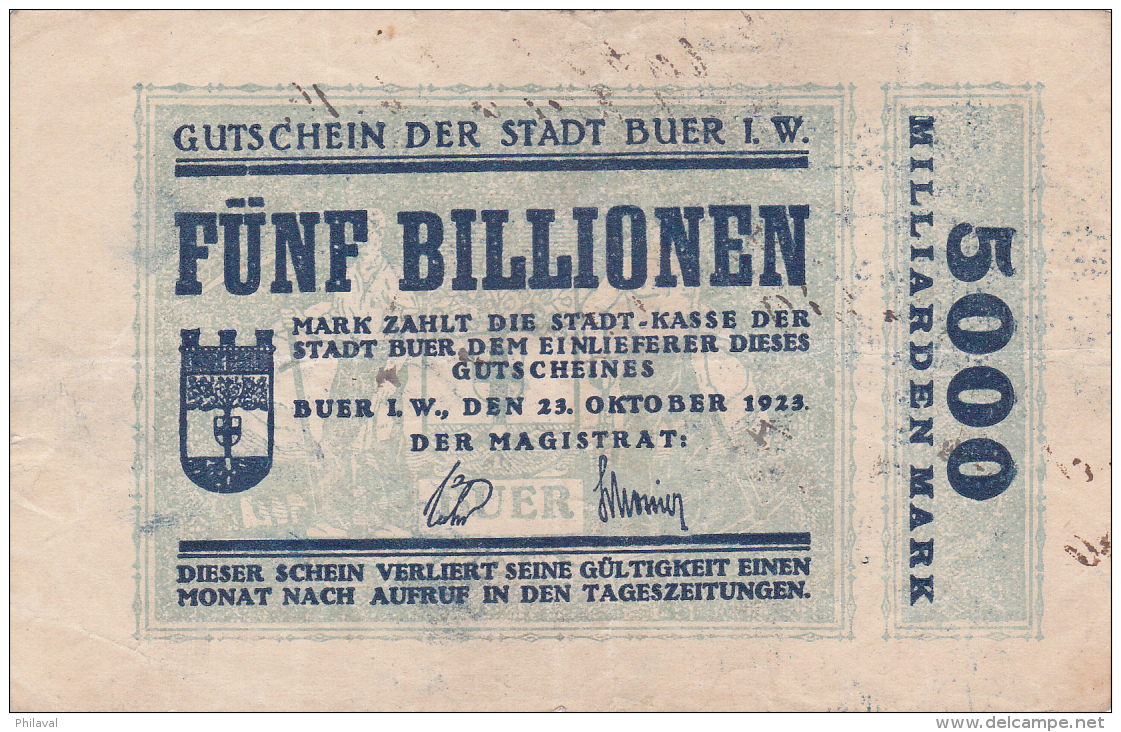 Billet De 5000 Milliarden Mark - Stadt BUER - 1923 - 5 Biljoen Mark