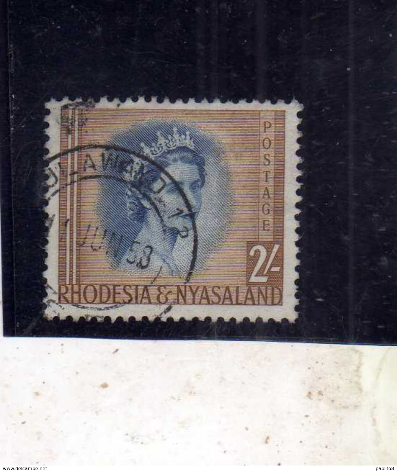 RHODESIA (RODESIA) & NYASALAND 1954 1956 QUEEN ELIZABETH II 2sh REGINA ELISABETTA USATO USED OBLITERE' - Rhodesien & Nyasaland (1954-1963)