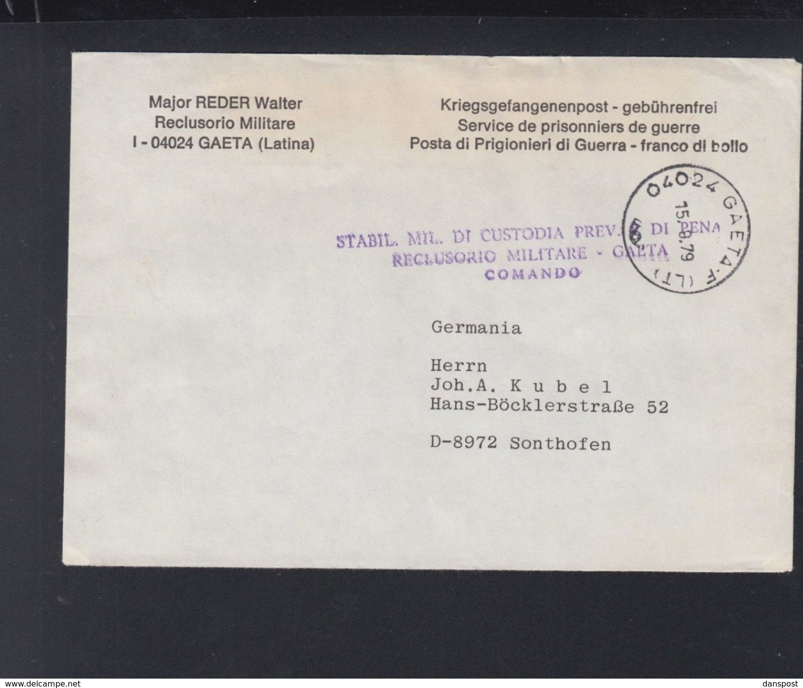 Italien Italia Kriegsgefangenenpost SS Major Walter Reder Österreich 1979 - Historical Documents