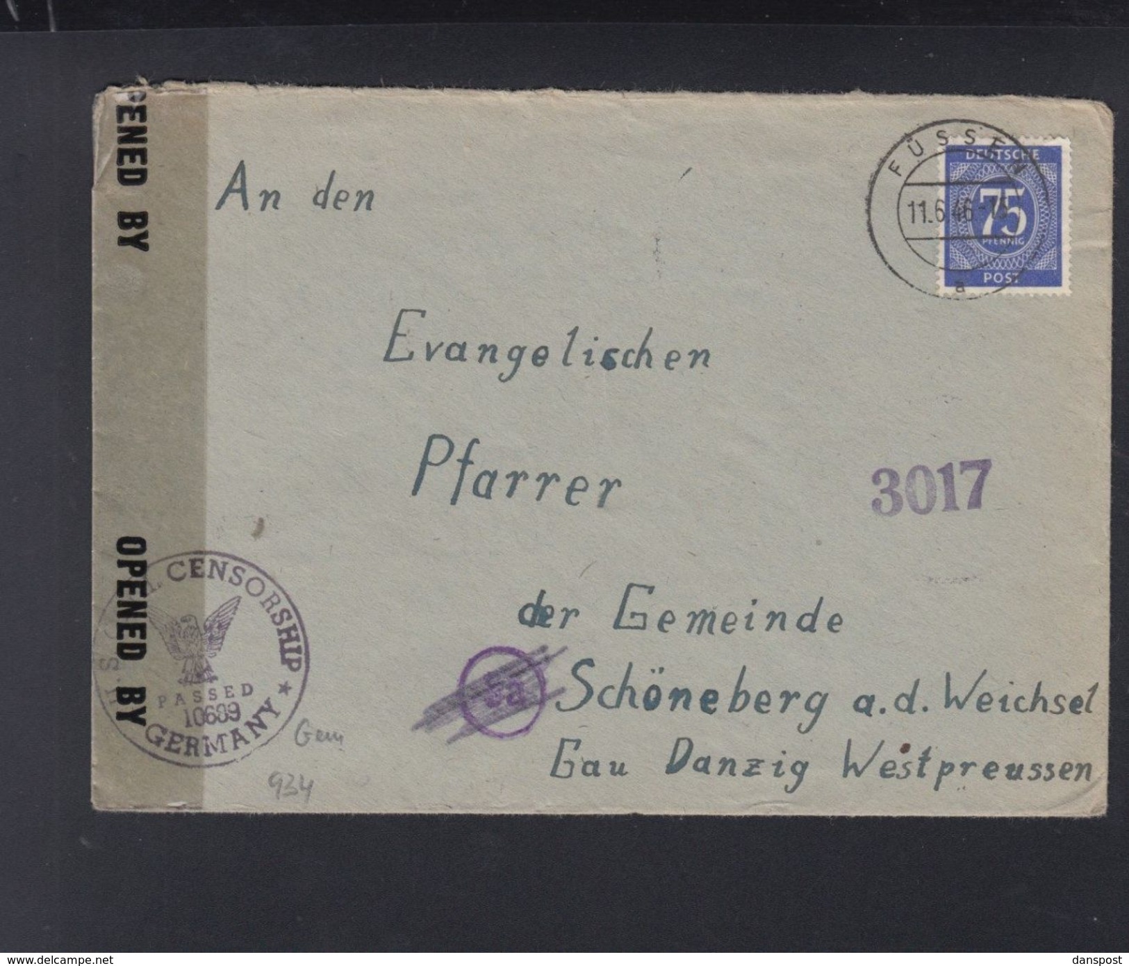 Alliierte Besetzung Brief 1946 Füssen Nach Schönberg Gau Danzig Westpreussen Polen Poland Zensur Unbeanstandet - Sonstige & Ohne Zuordnung