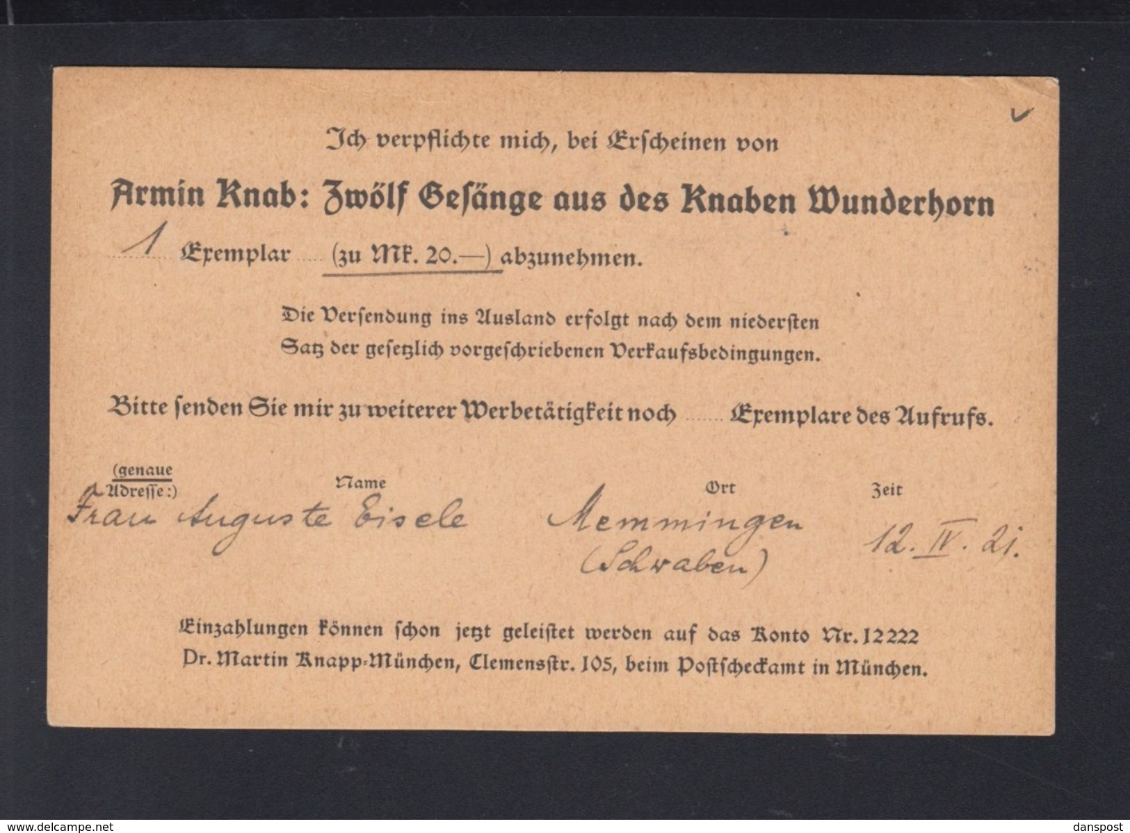 Dt. Reich PK 1921 München Paar Aufdrucke - Briefe U. Dokumente