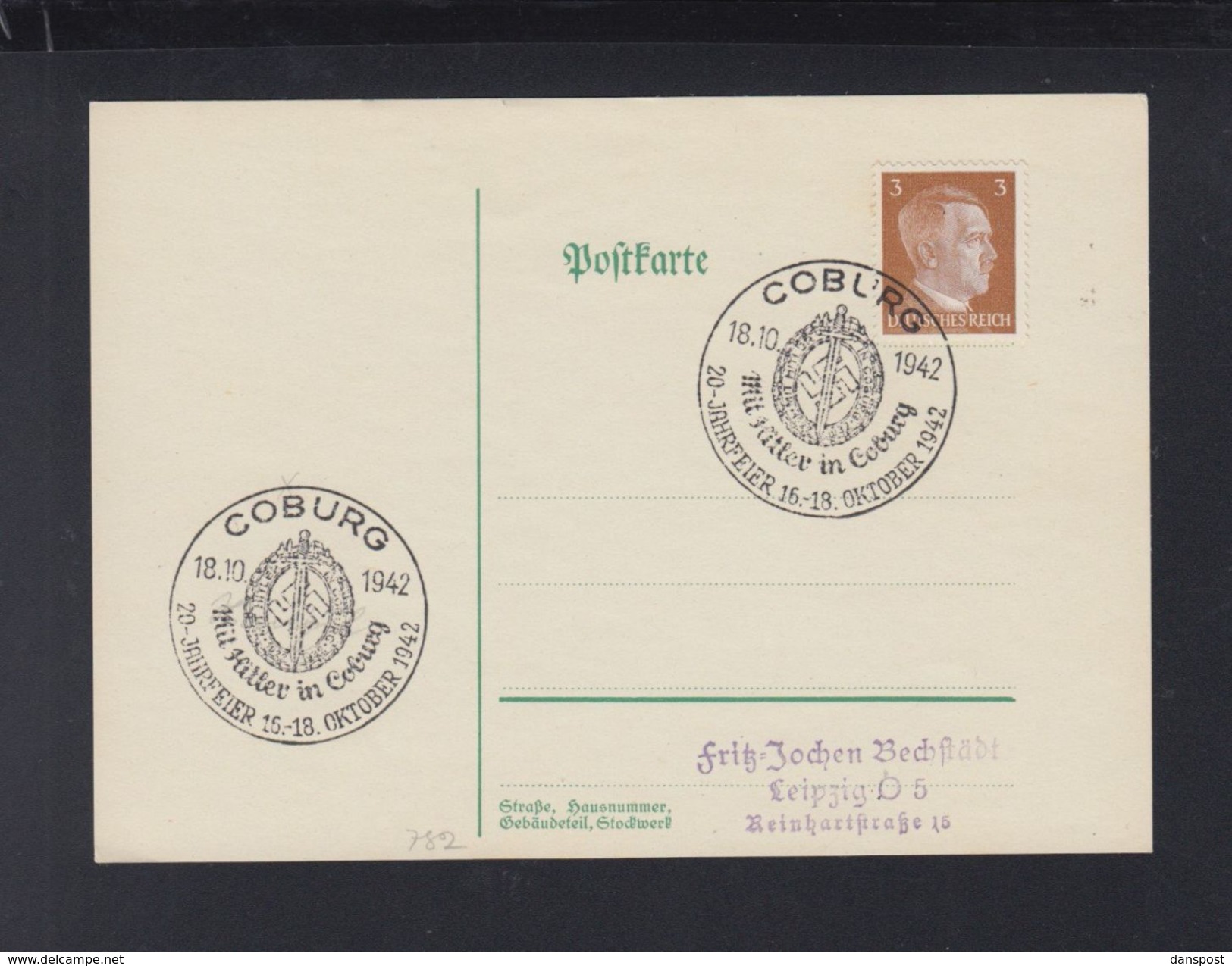 Dt. Reich PK 1942 Sonderstempel Mit Hitler In Coburg - Covers & Documents