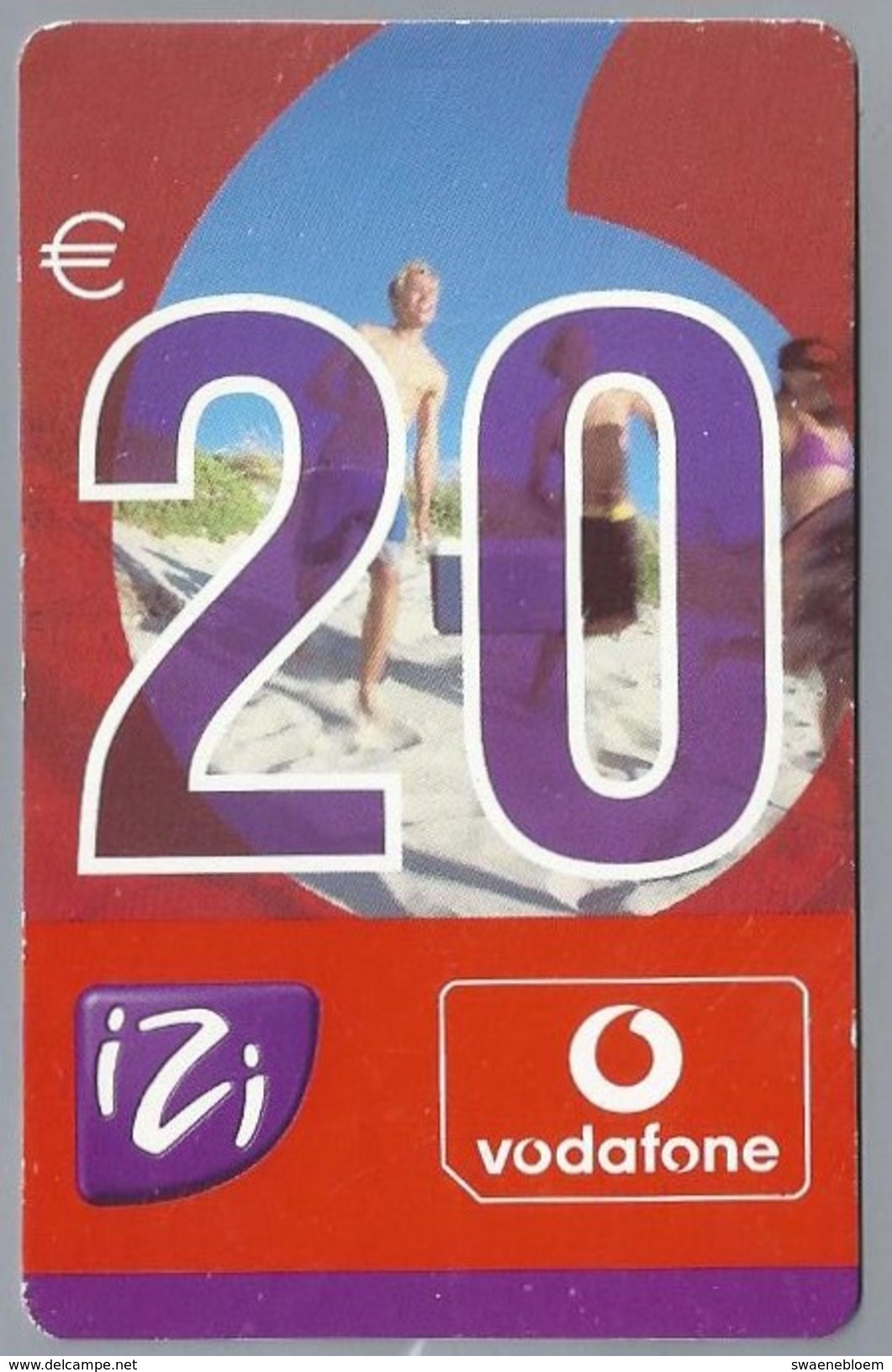 NL.- VODOFONE IZI 20 Plus. BELTEGOED € 20,-. Serie 20VB\006534. - 2 Scans - Cartes GSM, Prépayées Et Recharges