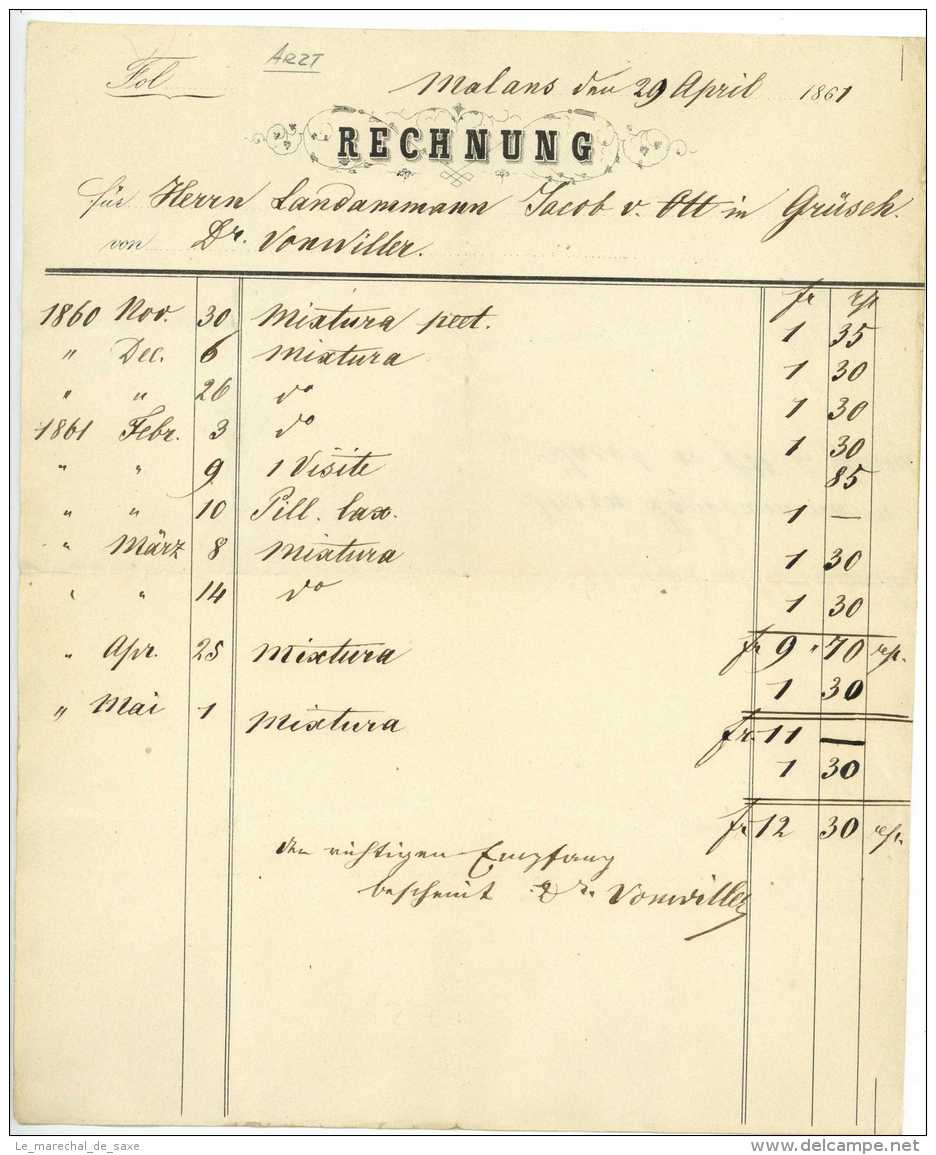 1861 MALANS GR Schweiz Dr. Vonwiller An Landammann Jacob Von Ott In Grüsch - Suiza