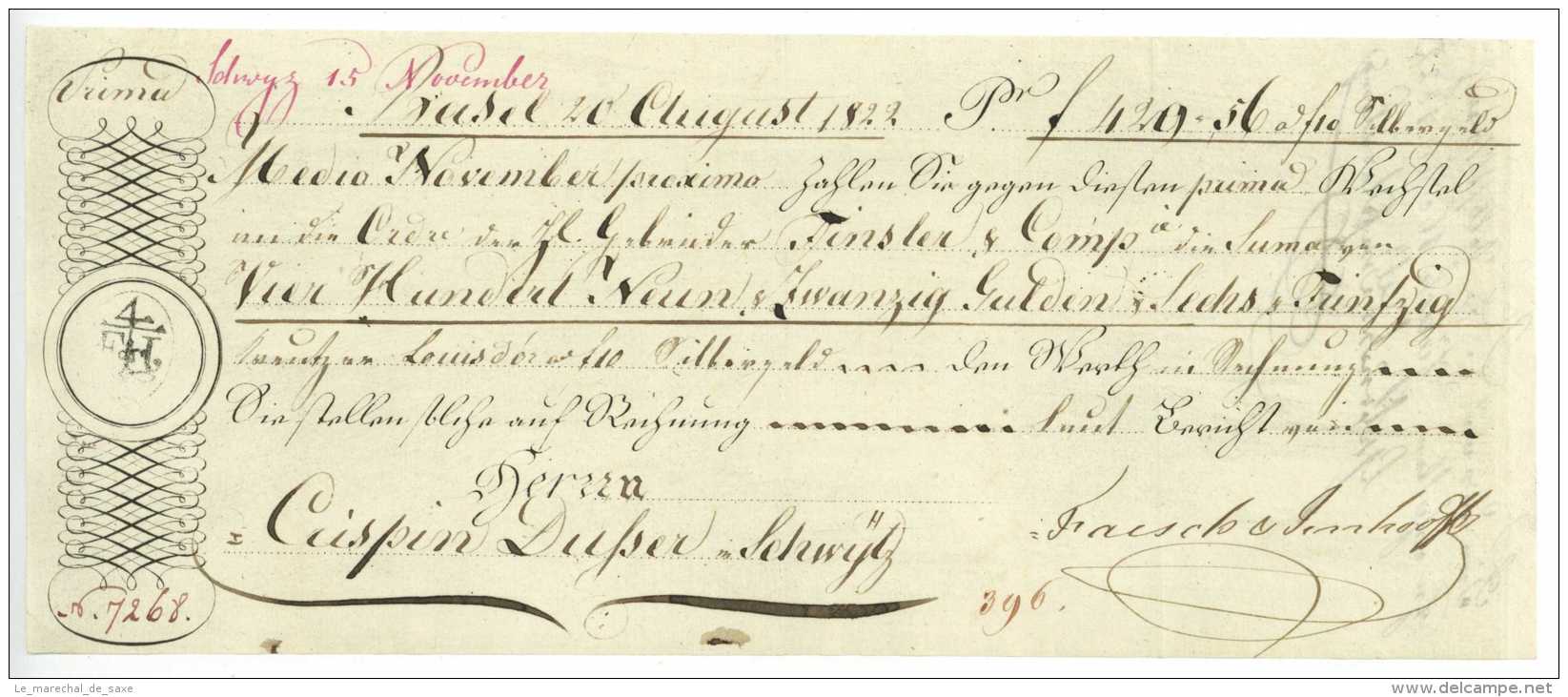 BASEL 1822 Faesch &amp; Imhooff An Crispin Dusser In Schwyz Schweiz Zürich Finsler - Bills Of Exchange