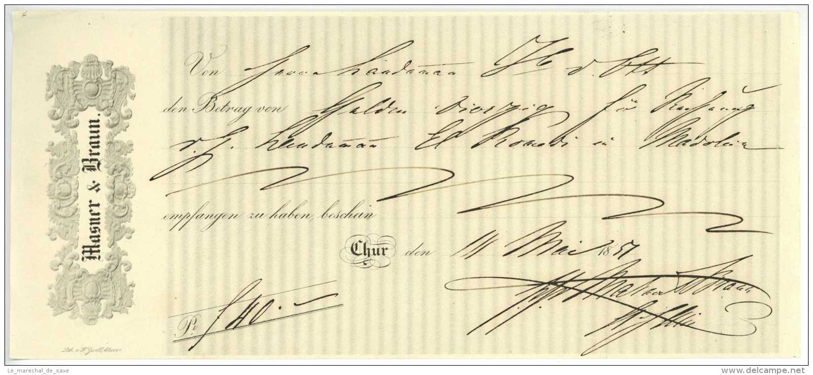 CHUR 1857 Masner Und Braun 40 F Von Landammann Jacob Von Ott Für Anderen Landammann In Madolein - Lettres De Change