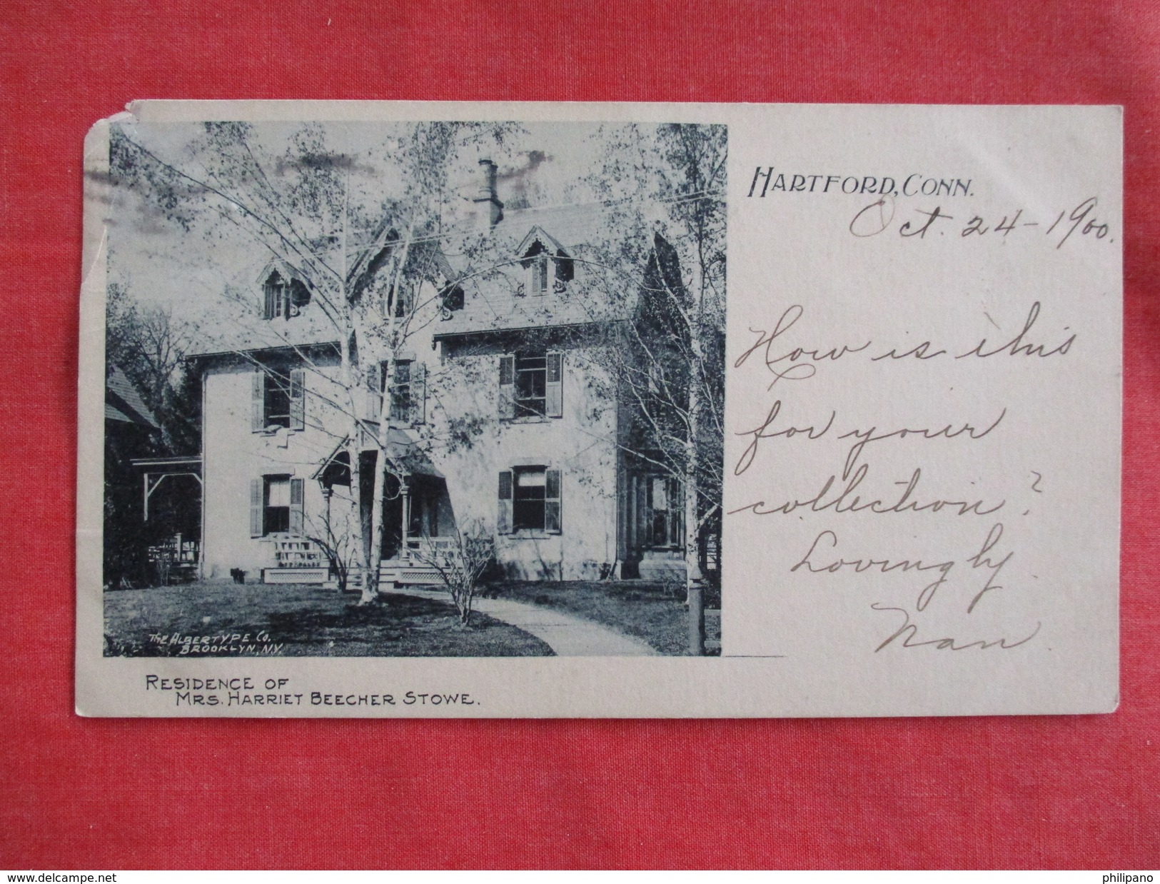 Private Mailing Card-- Residence Harriet Beecher Stowe-- Stamp Peel Off Back Thin  Spot   Hartford  - Ref 2764 - Hartford